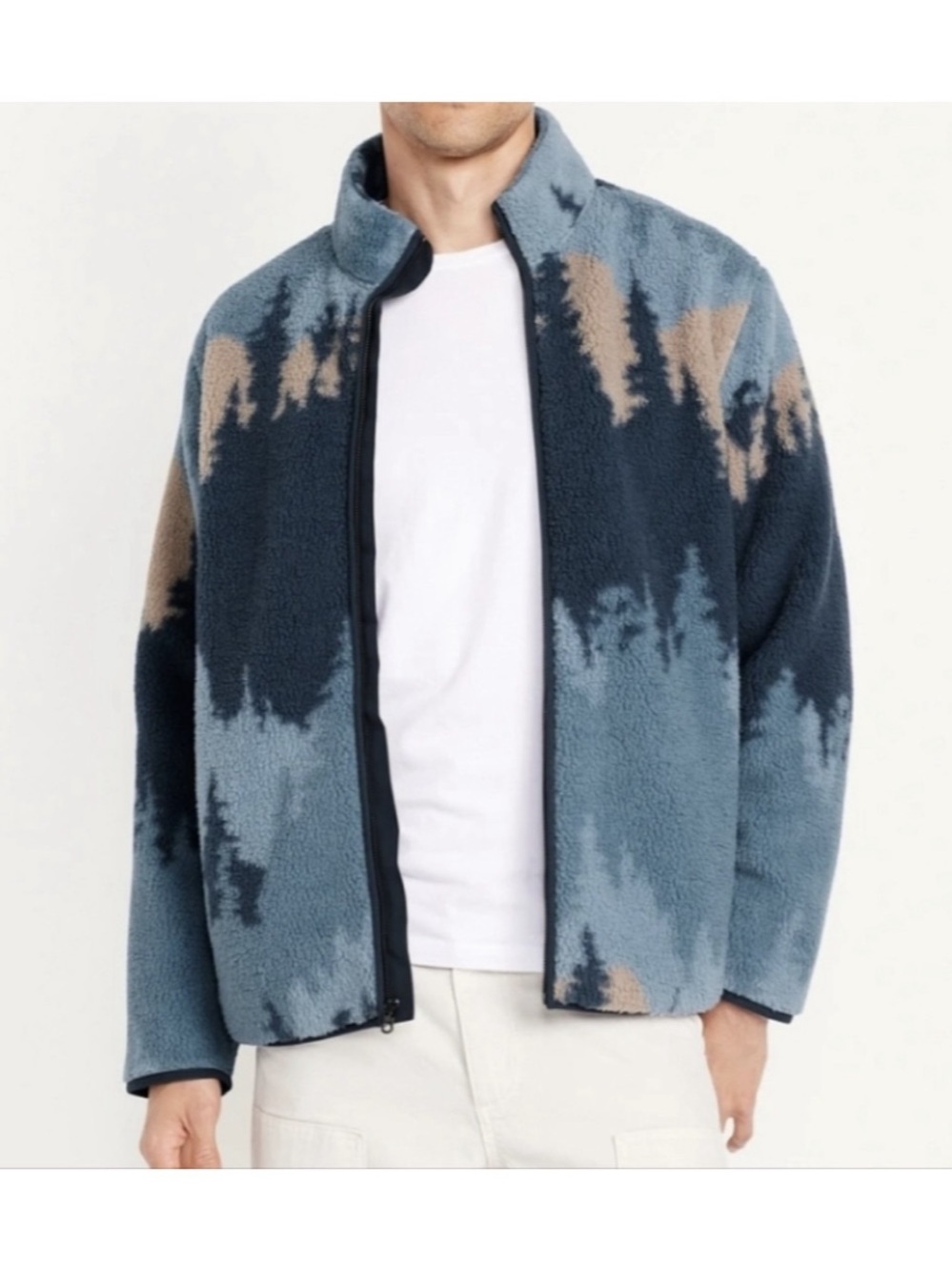 Old Navy Pine Tree Mountain Sherpa Fleece Full-Zip Jacket Blue & Brown Large
